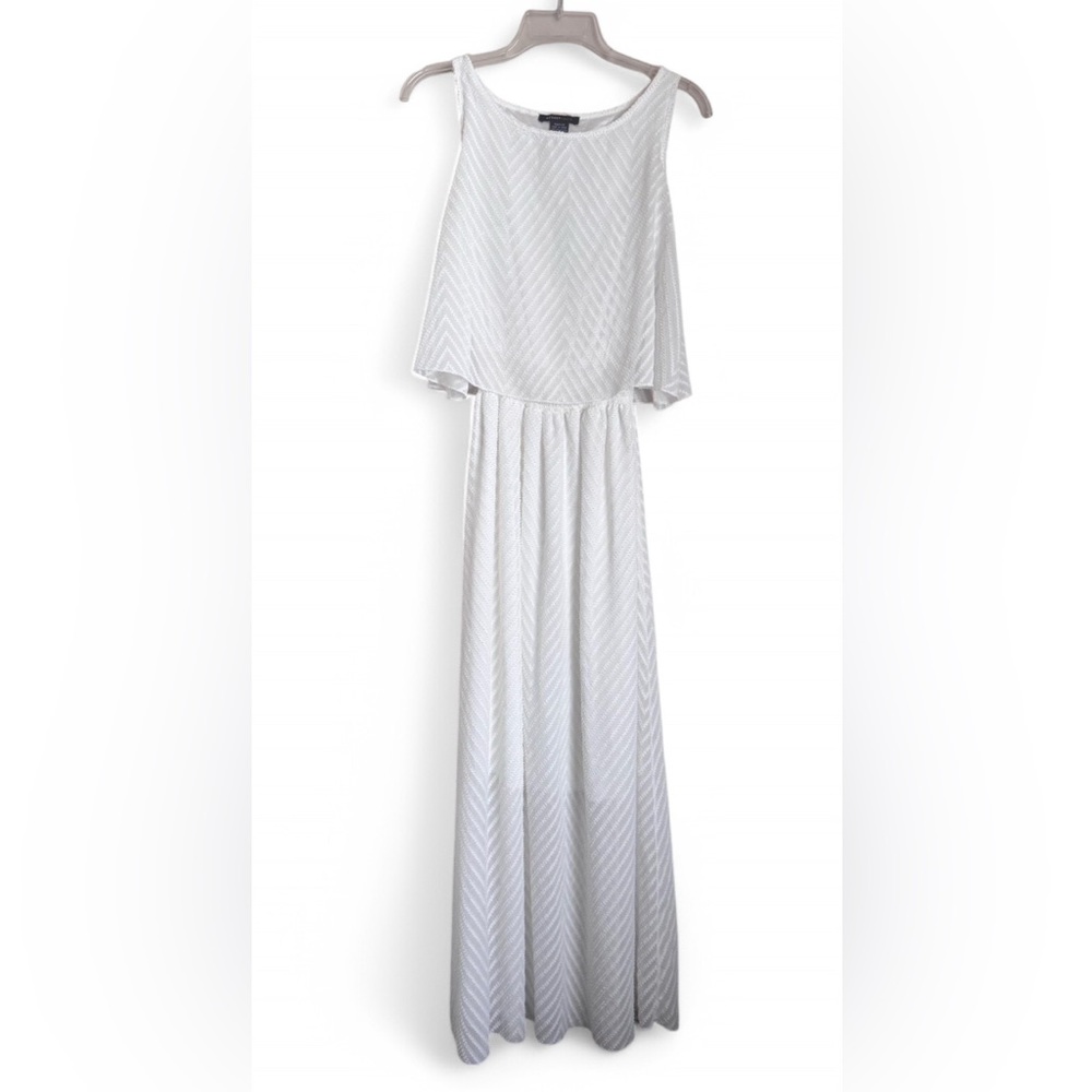Robert Louis Sleeveless White Maxi Dress Micro Dot Texture Chevron Pattern Small